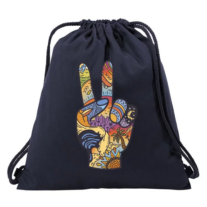 Paradise Vacation Travel Peace Sign Drawstring Bag