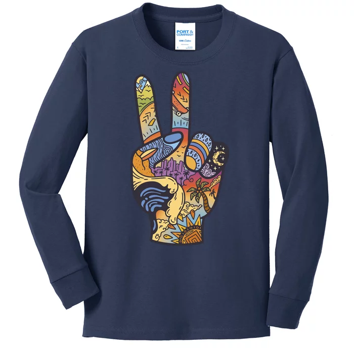 Paradise Vacation Travel Peace Sign Kids Long Sleeve Shirt