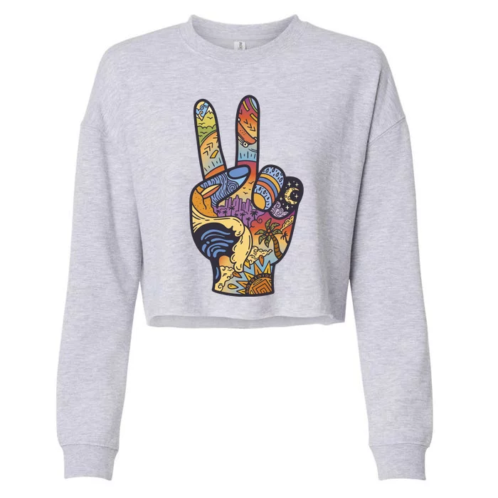 Paradise Vacation Travel Peace Sign Cropped Pullover Crew