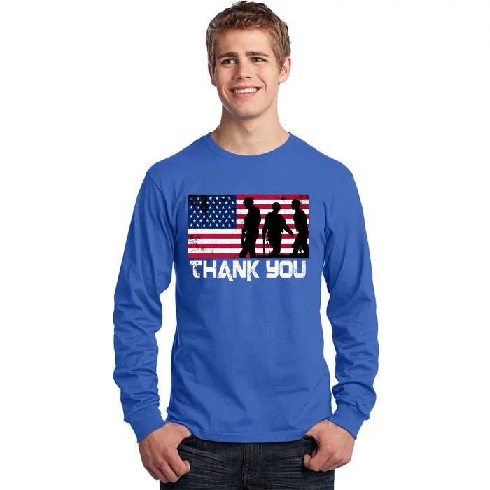 Patriotic Veteran Thank You Vintage Flag Memorial Day Gift Tall Long Sleeve T-Shirt