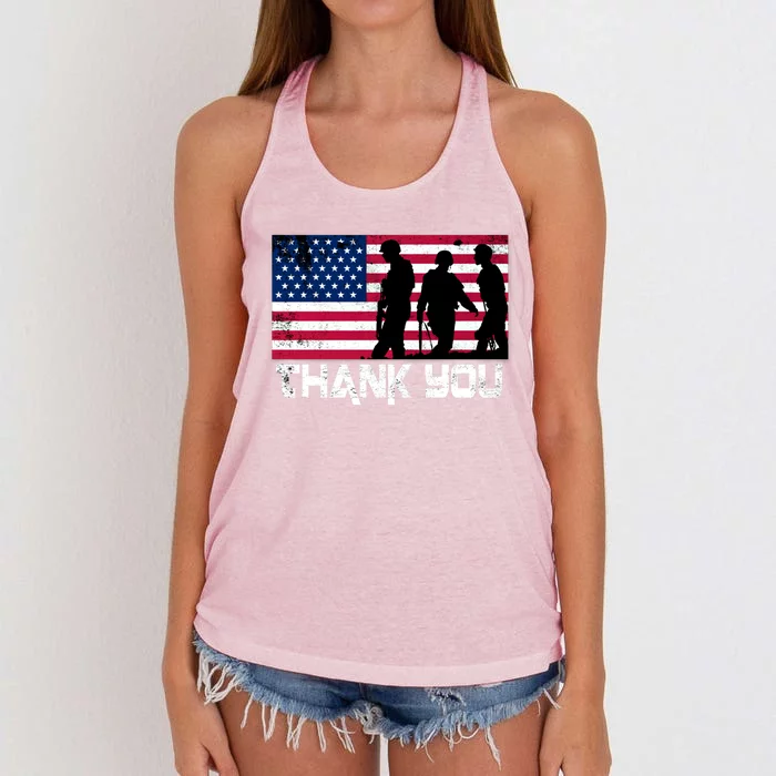 Patriotic Veteran Thank You Vintage Flag Memorial Day Gift Women's Knotted Racerback Tank