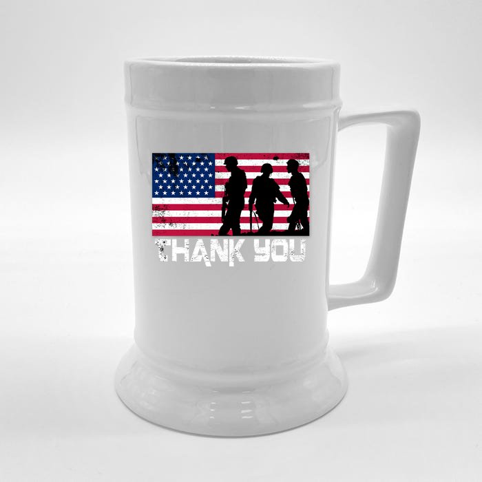 Patriotic Veteran Thank You Vintage Flag Memorial Day Gift Front & Back Beer Stein