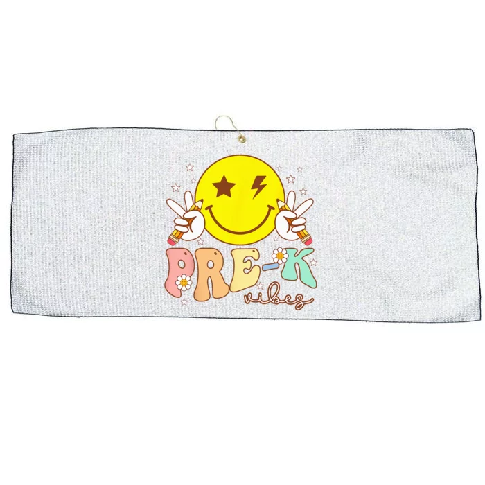 PreK Vibes Team Retro Smile Face First Day Of School Large Microfiber Waffle Golf Towel