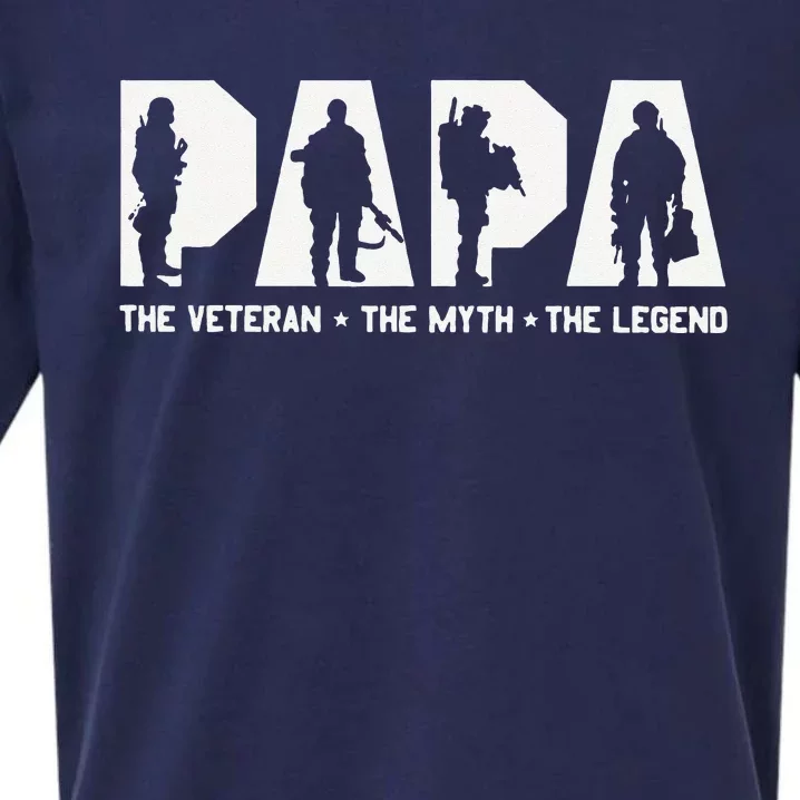 Papa Veteran The Myth The Legend Fathers Day Grandpa Sueded Cloud Jersey T-Shirt