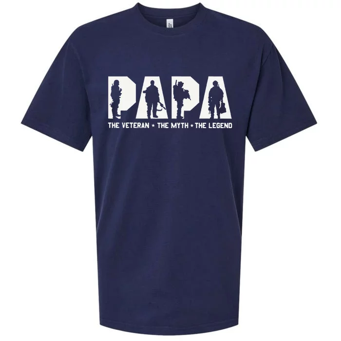 Papa Veteran The Myth The Legend Fathers Day Grandpa Sueded Cloud Jersey T-Shirt