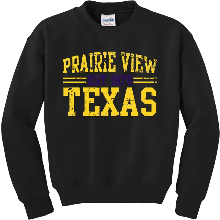 Prairie View Texas Prairie Gift Distressed Kids Sweatshirt