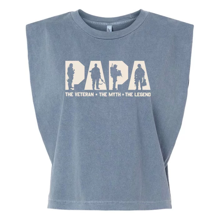 Papa Veteran The Myth The Legend Fathers Day Grandpa Garment-Dyed Women's Muscle Tee