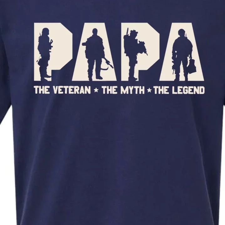 Papa Veteran The Myth The Legend Fathers Day Grandpa Sueded Cloud Jersey T-Shirt