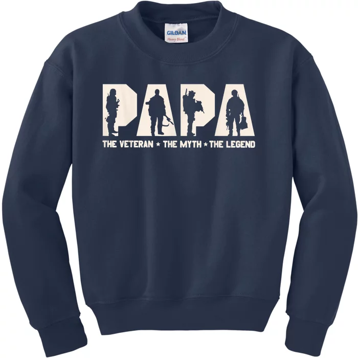 Papa Veteran The Myth The Legend Fathers Day Grandpa Kids Sweatshirt