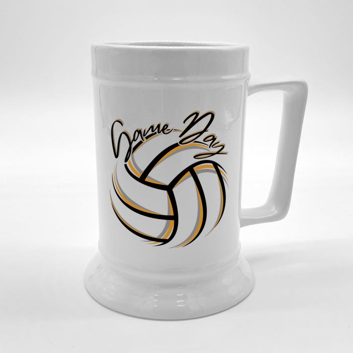 Parents Volleyball Team Game Day Orange And Black Splatter Gift Front & Back Beer Stein