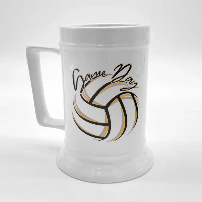 Parents Volleyball Team Game Day Orange And Black Splatter Gift Front & Back Beer Stein