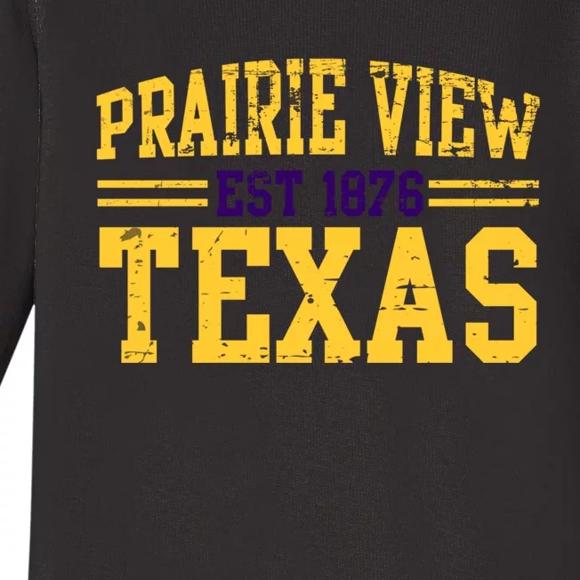 Prairie View Texas, Prairie Gift, Distressed Text Baby Long Sleeve Bodysuit