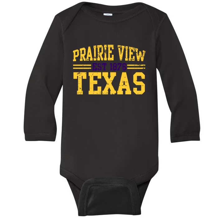 Prairie View Texas, Prairie Gift, Distressed Text Baby Long Sleeve Bodysuit