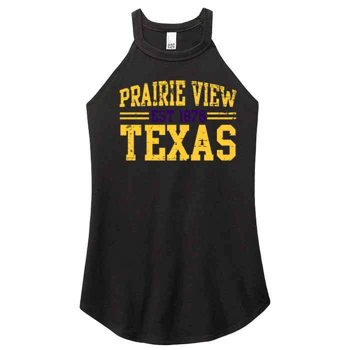 Prairie View Texas, Prairie Gift, Distressed Text Women’s Perfect Tri Rocker Tank