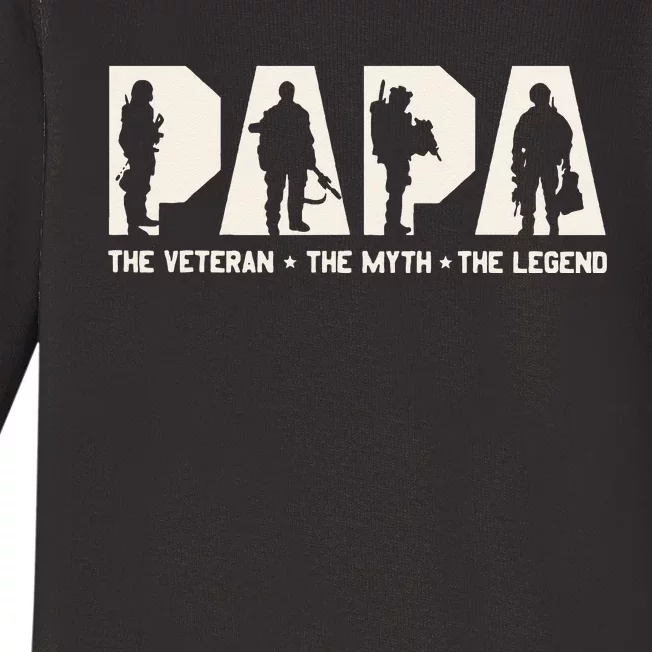 Papa Veteran The Myth The Legend Fathers Day Grandpa Baby Long Sleeve Bodysuit