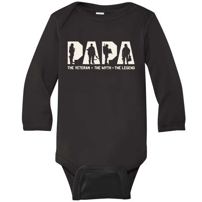 Papa Veteran The Myth The Legend Fathers Day Grandpa Baby Long Sleeve Bodysuit