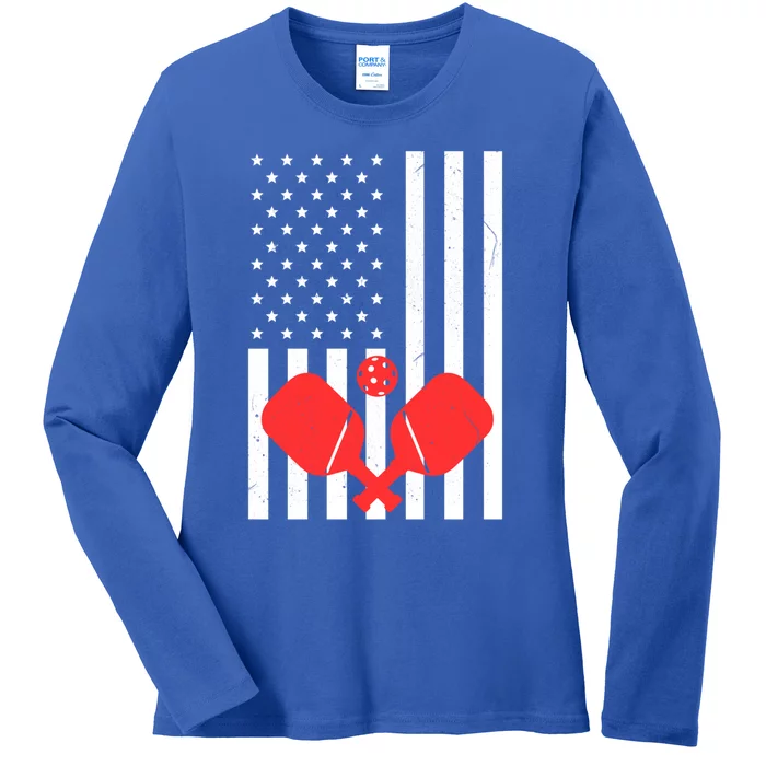 Pickleball Vintage Us Flag Proud Pickleball Gift Ladies Long Sleeve Shirt