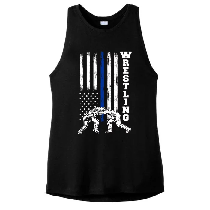 Patriotic Vintage Usa American Flag Wrestler Wrestling Cool Gift Ladies Tri-Blend Wicking Tank