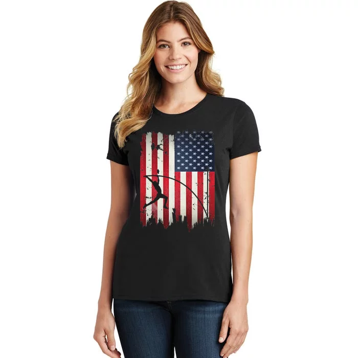 Pole Vault USA American Flag 4th of July Jump Sports Gift Women's T-Shirt