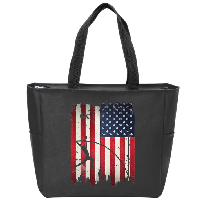 Pole Vault USA American Flag 4th of July Jump Sports Gift Zip Tote Bag