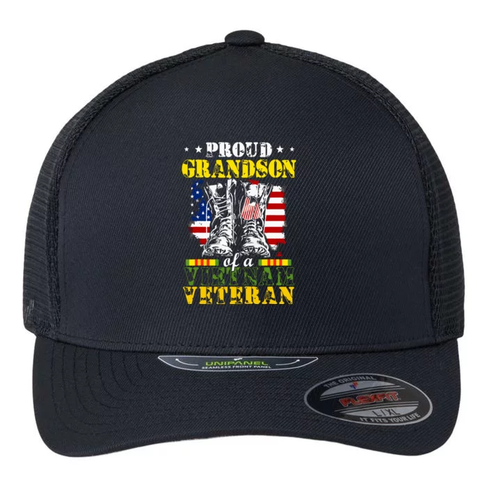 Proud Vietnam Veteran Grandson Raised By My Hero Flexfit Unipanel Trucker Cap