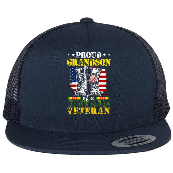 Proud Vietnam Veteran Grandson Raised By My Hero Flat Bill Trucker Hat