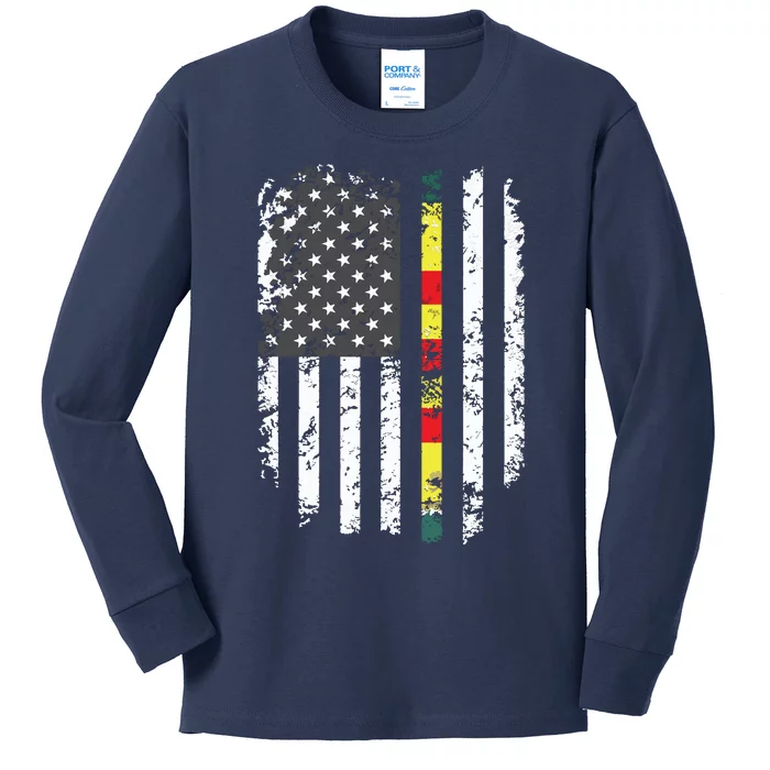 Proud Vietnam Veteran Us Flag Ribbon Father Gift Kids Long Sleeve Shirt