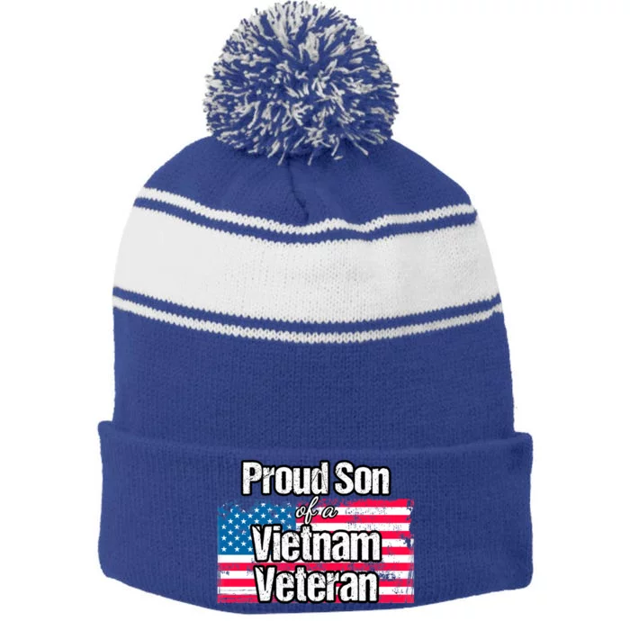 Proud Vietnam Veteran Son Cute Gift Vintage American Flag Meaningful Gift Stripe Pom Pom Beanie