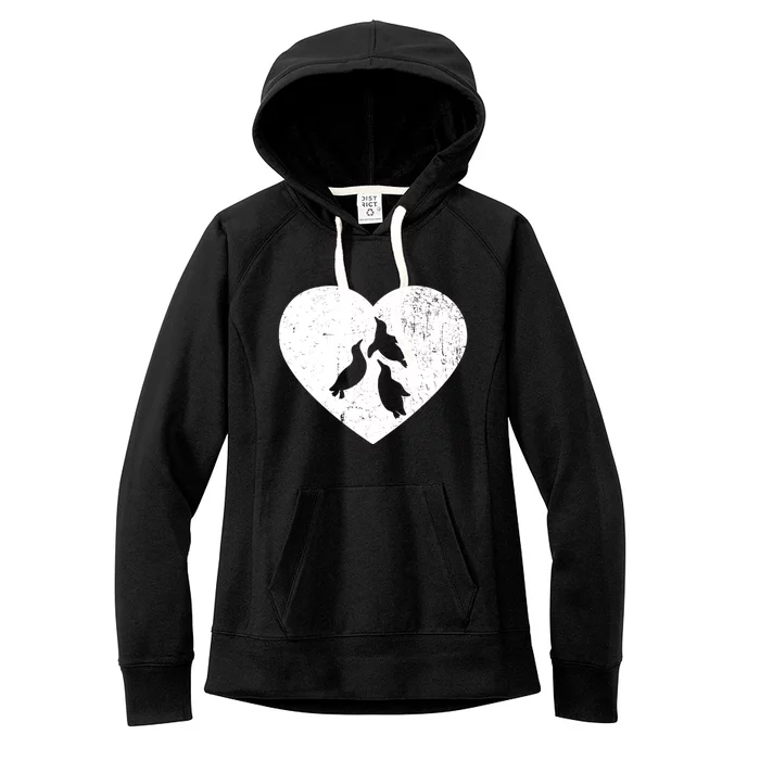 Penguin Vintage White Heart Animal Lover Valentines Day Gift Women's Fleece Hoodie