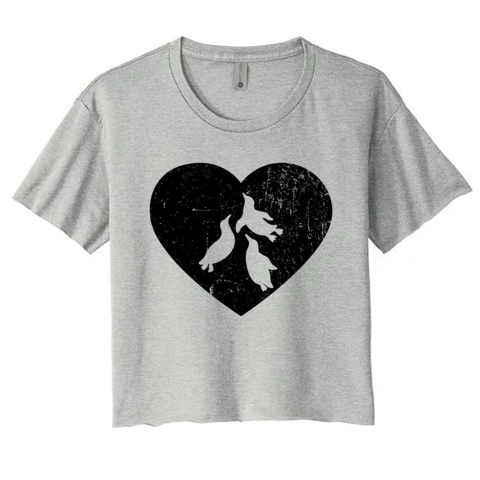 Penguin Vintage White Heart Animal Lover Valentines Day Gift Women's Crop Top Tee