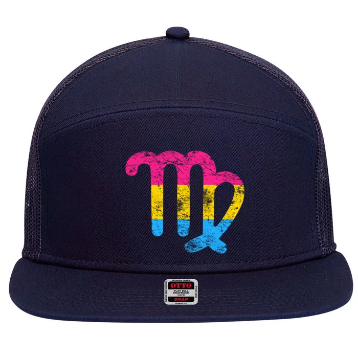 Pansexual Virgo Zodiac Sign Vintage Pansexual Pride Flag Gift 7 Panel Mesh Trucker Snapback Hat