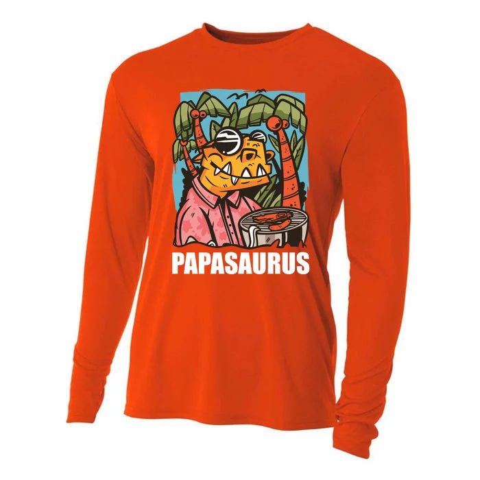 Papasaurus With A Dinosaur For Father's Day Cute Gift Cooling Performance Long Sleeve Crew