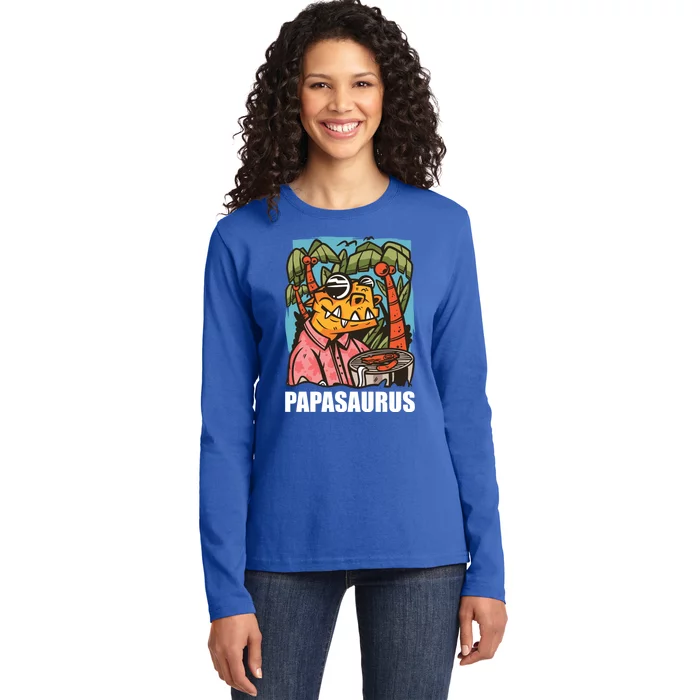 Papasaurus With A Dinosaur For Father's Day Cute Gift Ladies Long Sleeve Shirt