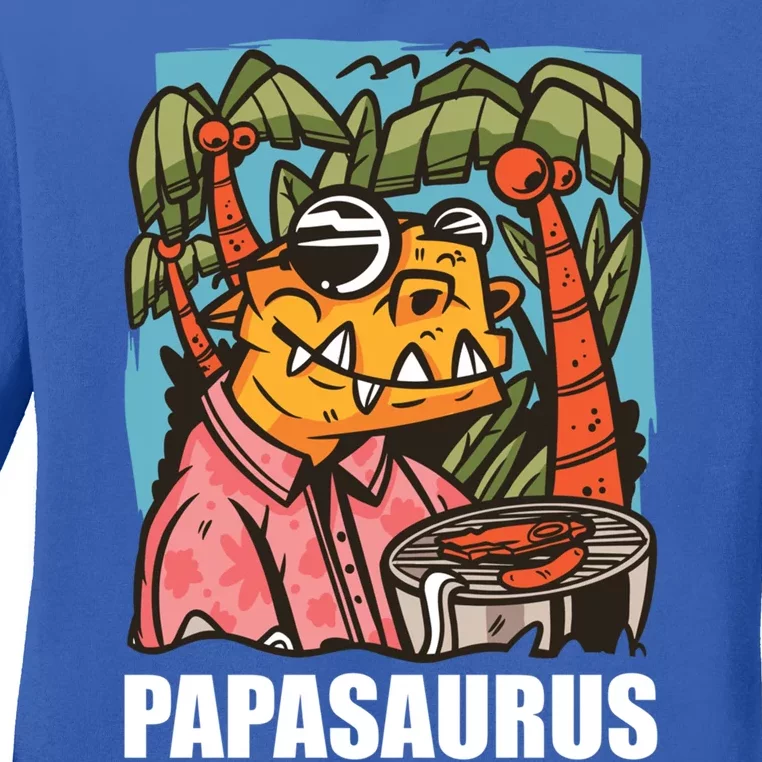 Papasaurus With A Dinosaur For Father's Day Cute Gift Ladies Long Sleeve Shirt