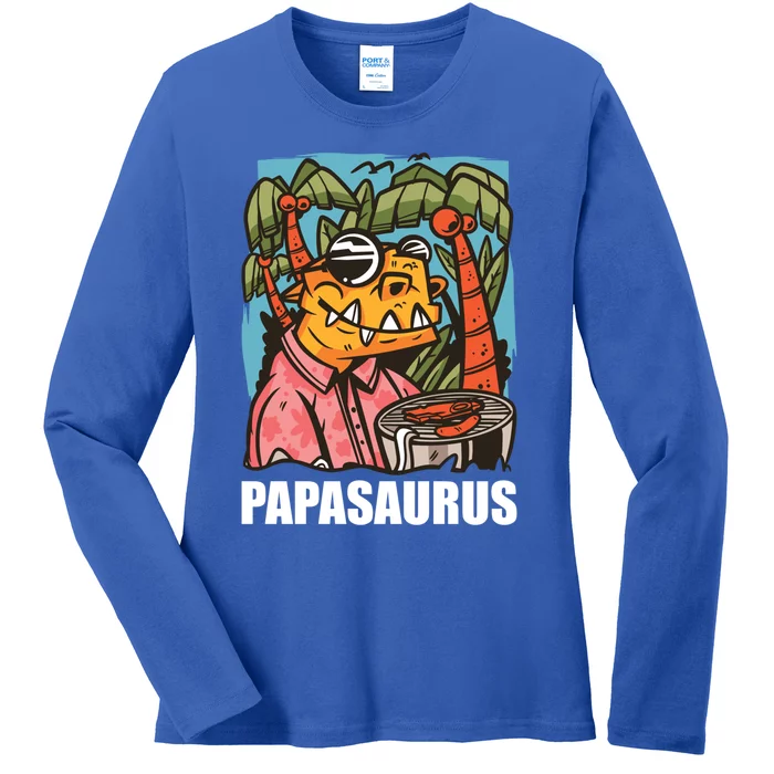 Papasaurus With A Dinosaur For Father's Day Cute Gift Ladies Long Sleeve Shirt