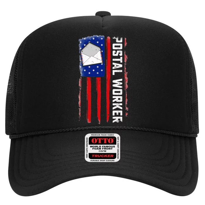 Postal Worker American Flag Patriotic Postman Rural Carrier High Crown Mesh Trucker Hat