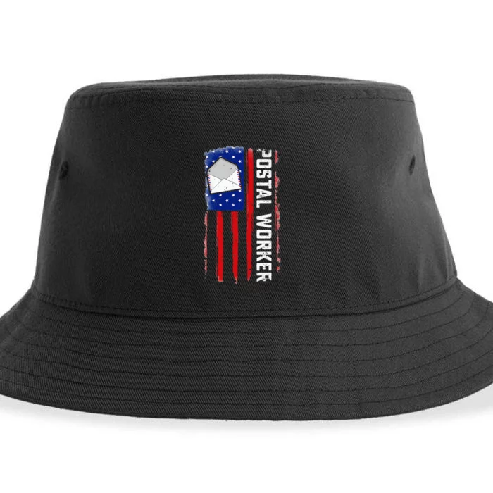 Postal Worker American Flag Patriotic Postman Rural Carrier Sustainable Bucket Hat