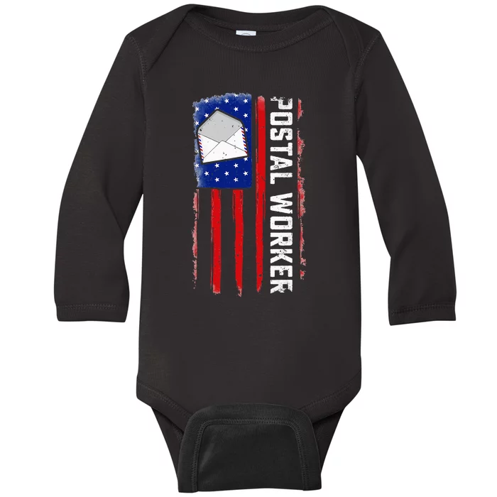 Postal Worker American Flag Patriotic Postman Rural Carrier Baby Long Sleeve Bodysuit