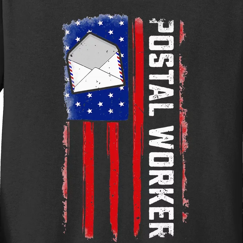 Postal Worker American Flag Patriotic Postman Rural Carrier Kids Long Sleeve Shirt