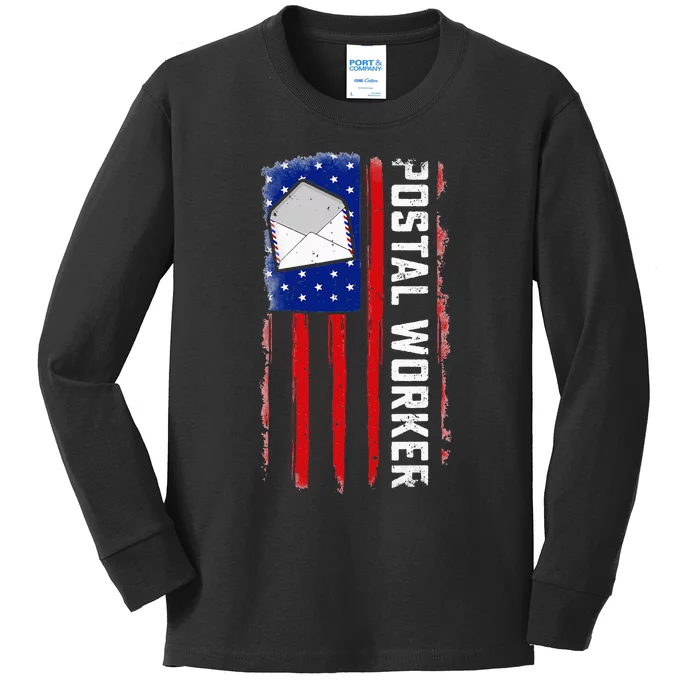 Postal Worker American Flag Patriotic Postman Rural Carrier Kids Long Sleeve Shirt