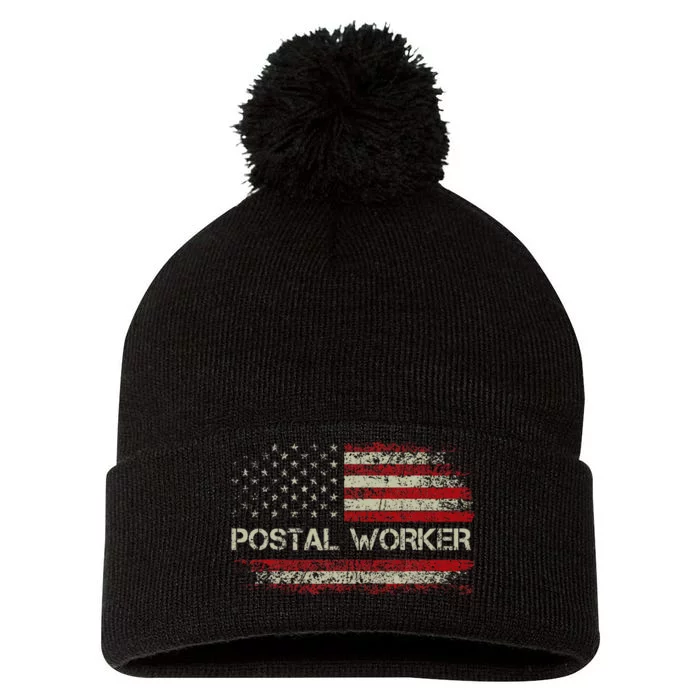 Postal Worker American Flag Us Postal Service Pom Pom 12in Knit Beanie