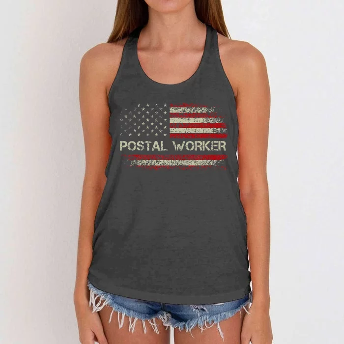 Postal Worker American Flag Us Postal Service Women's Knotted Racerback Tank