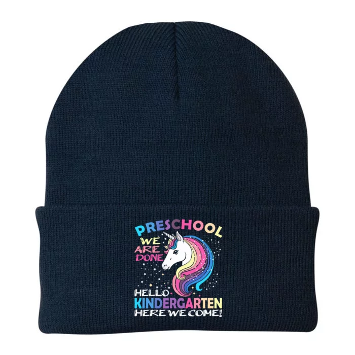 PreK We Are Done Kindergarten Here We Come Unicorn Kids Knit Cap Winter Beanie