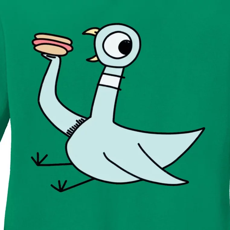 Pigeon With A Hotdog Fan Art Ladies Long Sleeve Shirt