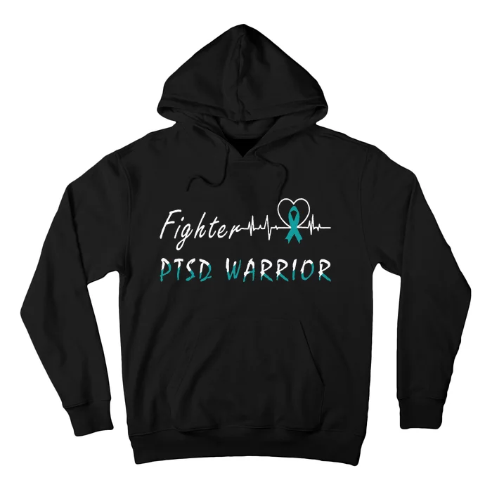 PTSD Warrior Awareness Fighter Support Teal Ribbon Heartbeat Hoodie