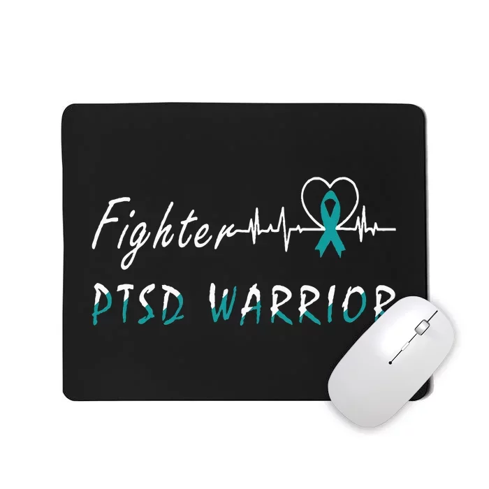 PTSD Warrior Awareness Fighter Support Teal Ribbon Heartbeat Mousepad