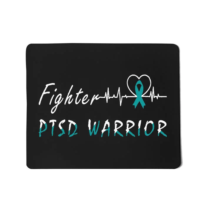 PTSD Warrior Awareness Fighter Support Teal Ribbon Heartbeat Mousepad