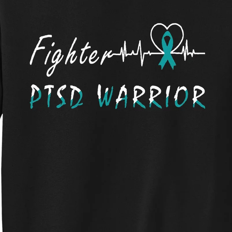 PTSD Warrior Awareness Fighter Support Teal Ribbon Heartbeat Tall Sweatshirt