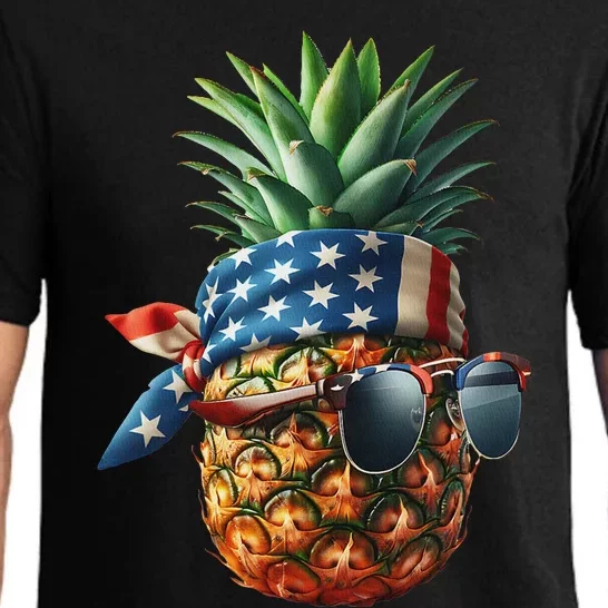 Pineapple With Bandana Sunglasses American Flag 4th Of July Pajama Set