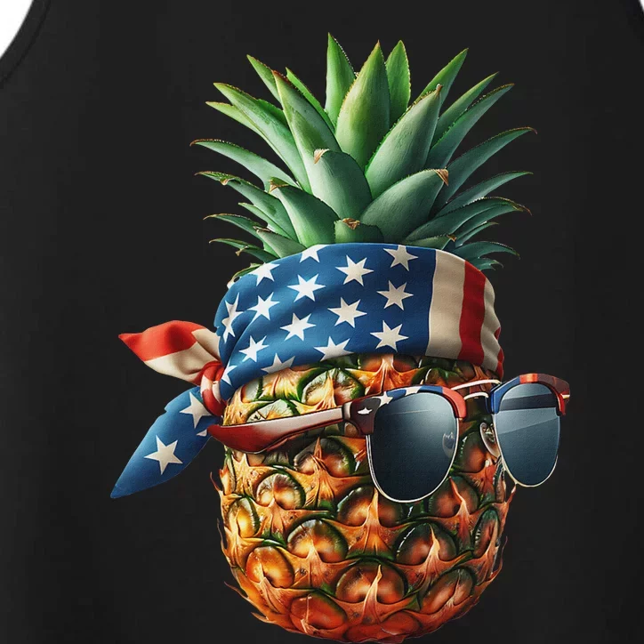 Pineapple With Bandana Sunglasses American Flag 4th Of July Performance Tank